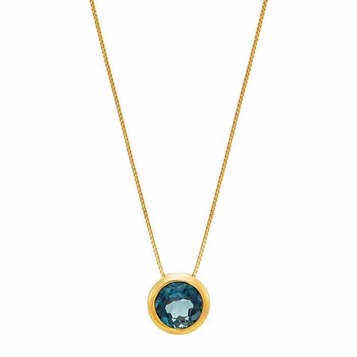 14K Gold Blue Topaz Necklace