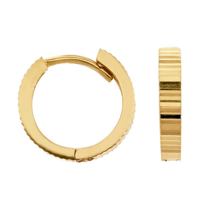 14K Yellow Gold Horizontally Diamond-Cut Huggie Hoop Earrings