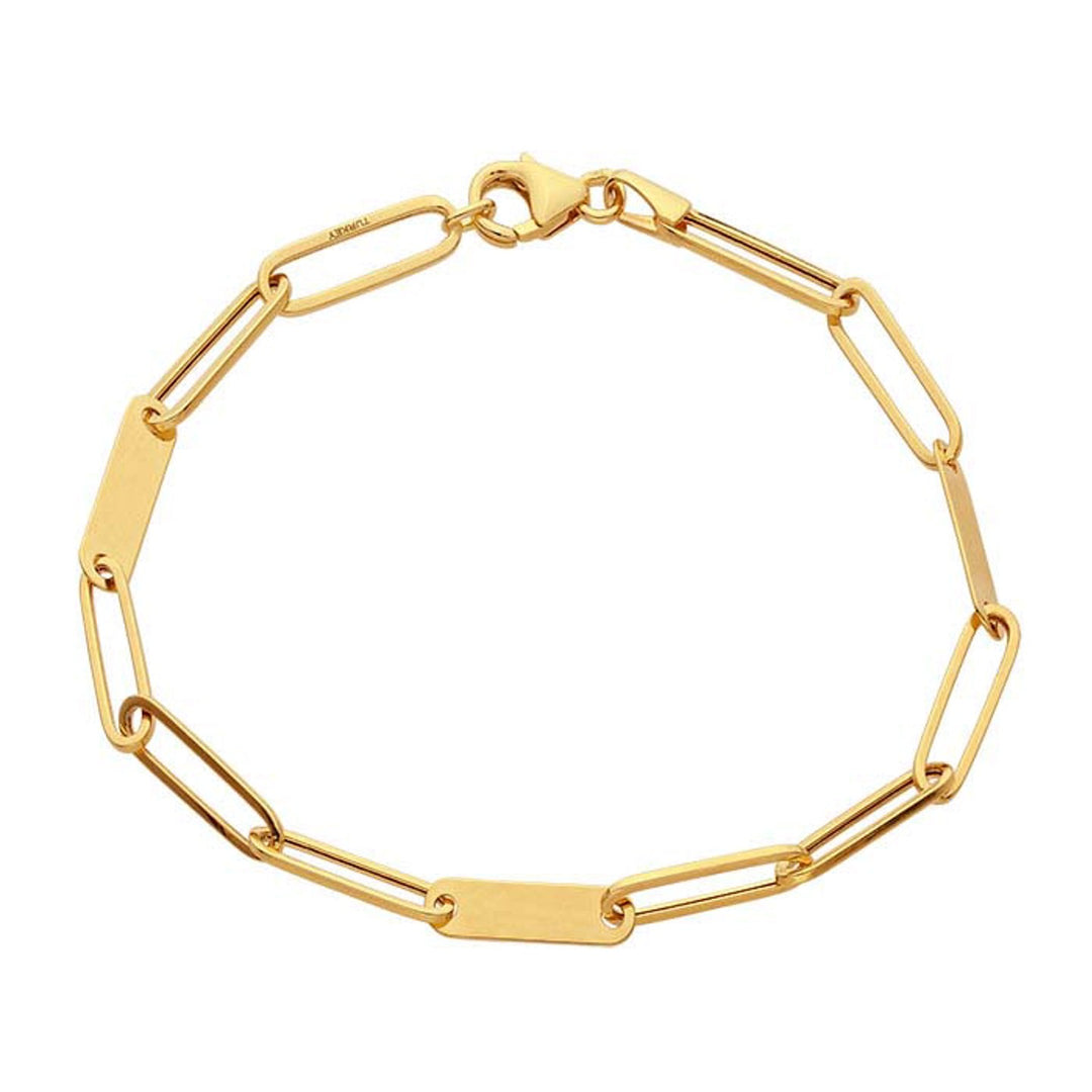 Classic Paper Clip and Bar Gold Chain Bracelet