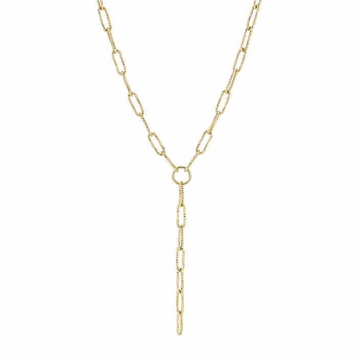 14K Yellow Gold 5.5mm Paperclip Chain Lariat Necklace