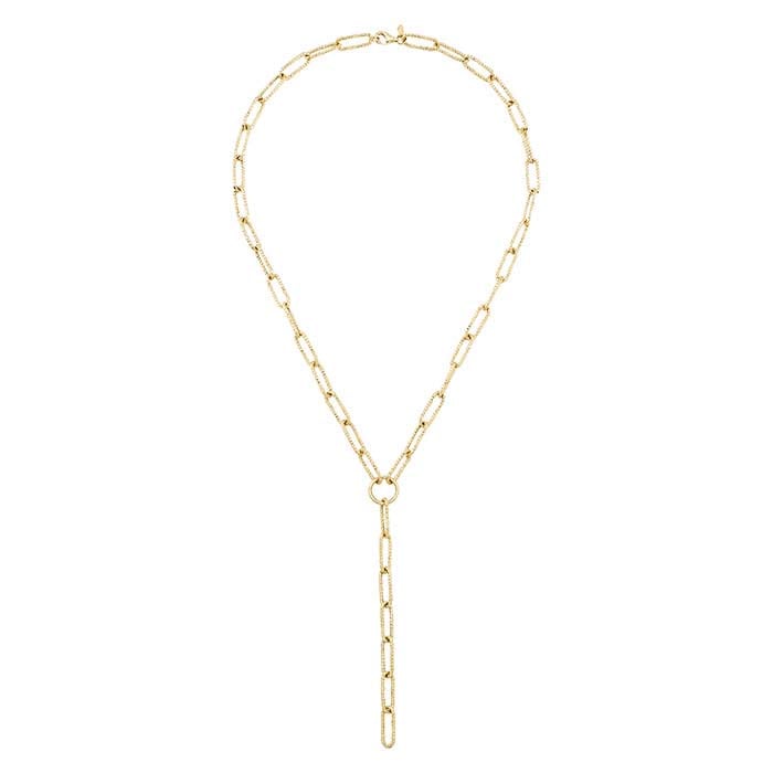 14K Yellow Gold 5.5mm Paperclip Chain Lariat Necklace