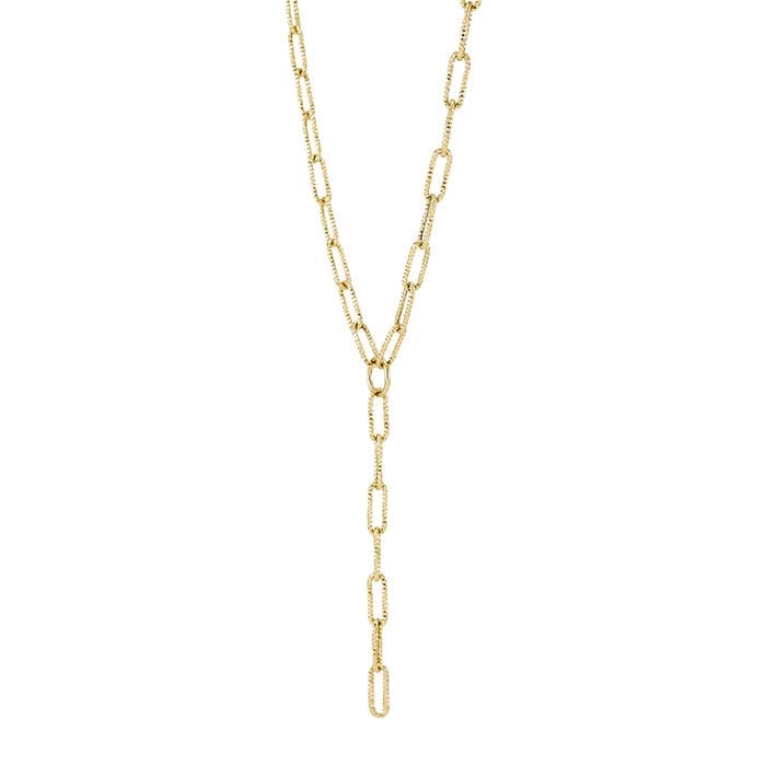 14K Yellow Gold 5.5mm Paperclip Chain Lariat Necklace