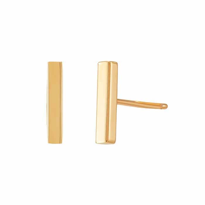 14K Yellow Gold Bar Post Earrings