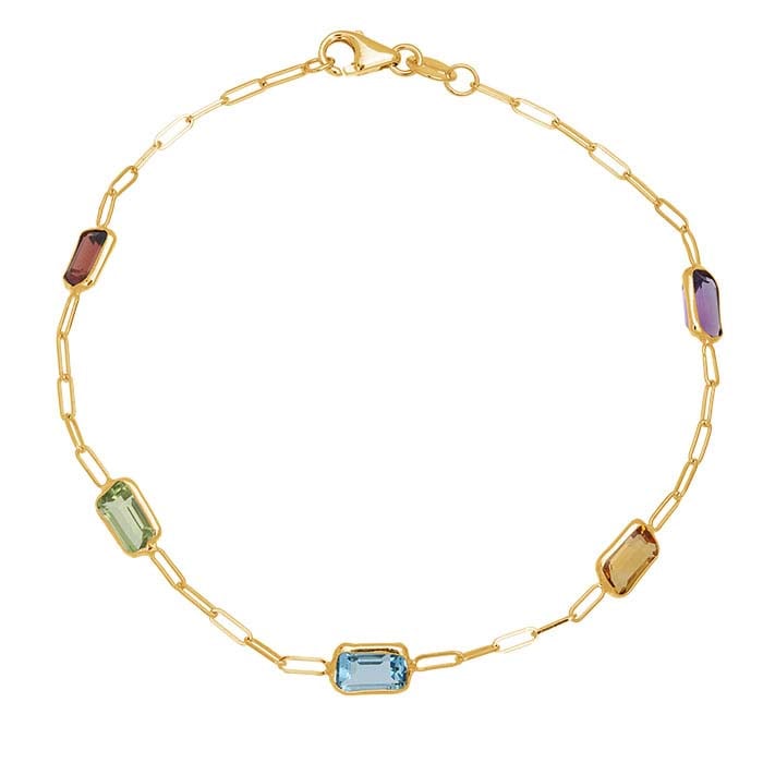 Elegant and Dainty Oval Cable Bracelet with Natural Baguette Gemstones